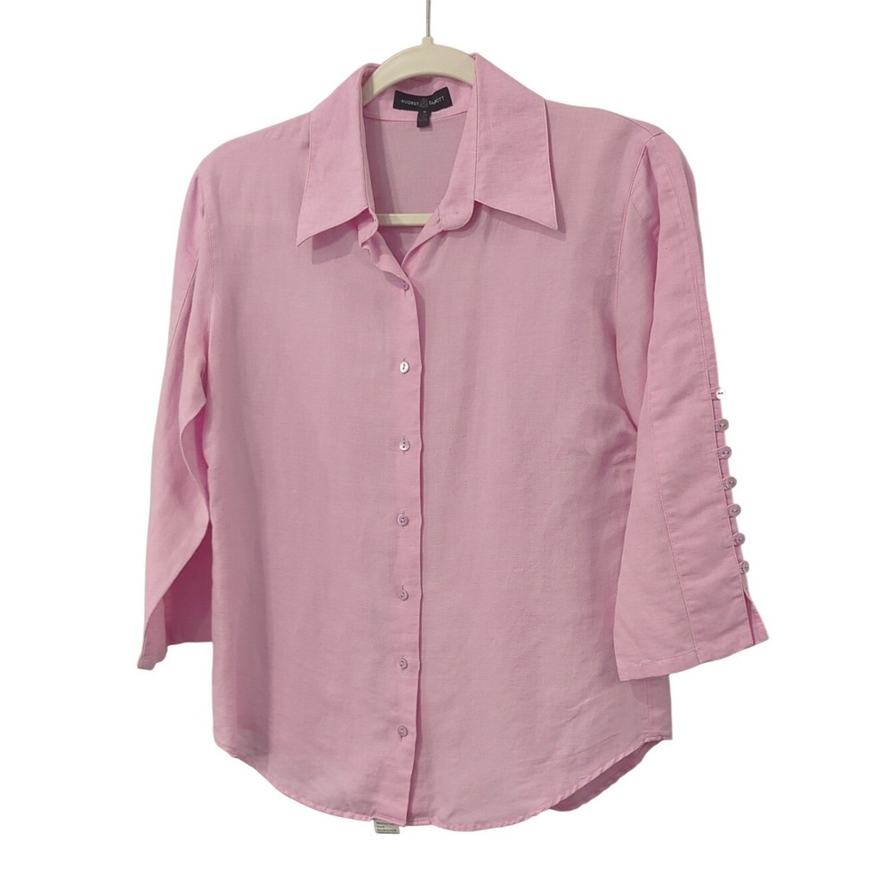 Audrey Talbott Linen Button Up‎ Shirt Pink 3/4 Sleeve Button Detail size Small
